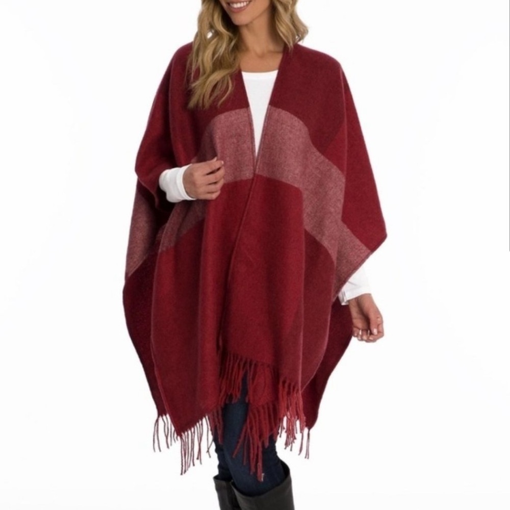 Woolrich Burgundy Blanket Wrap Poncho One Size